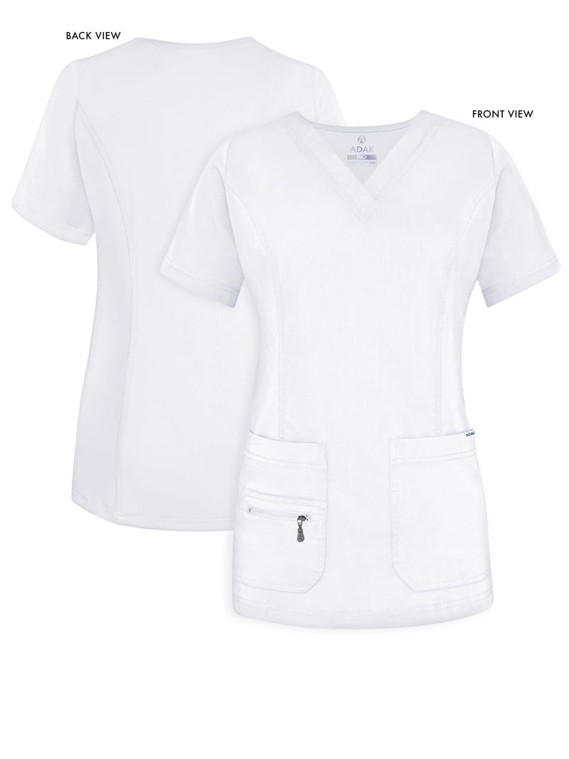 Adar Uniforms, Pro Scrubs for Women - Elevated V-Neck Scrub Top - P4212 - White - L - Image 5